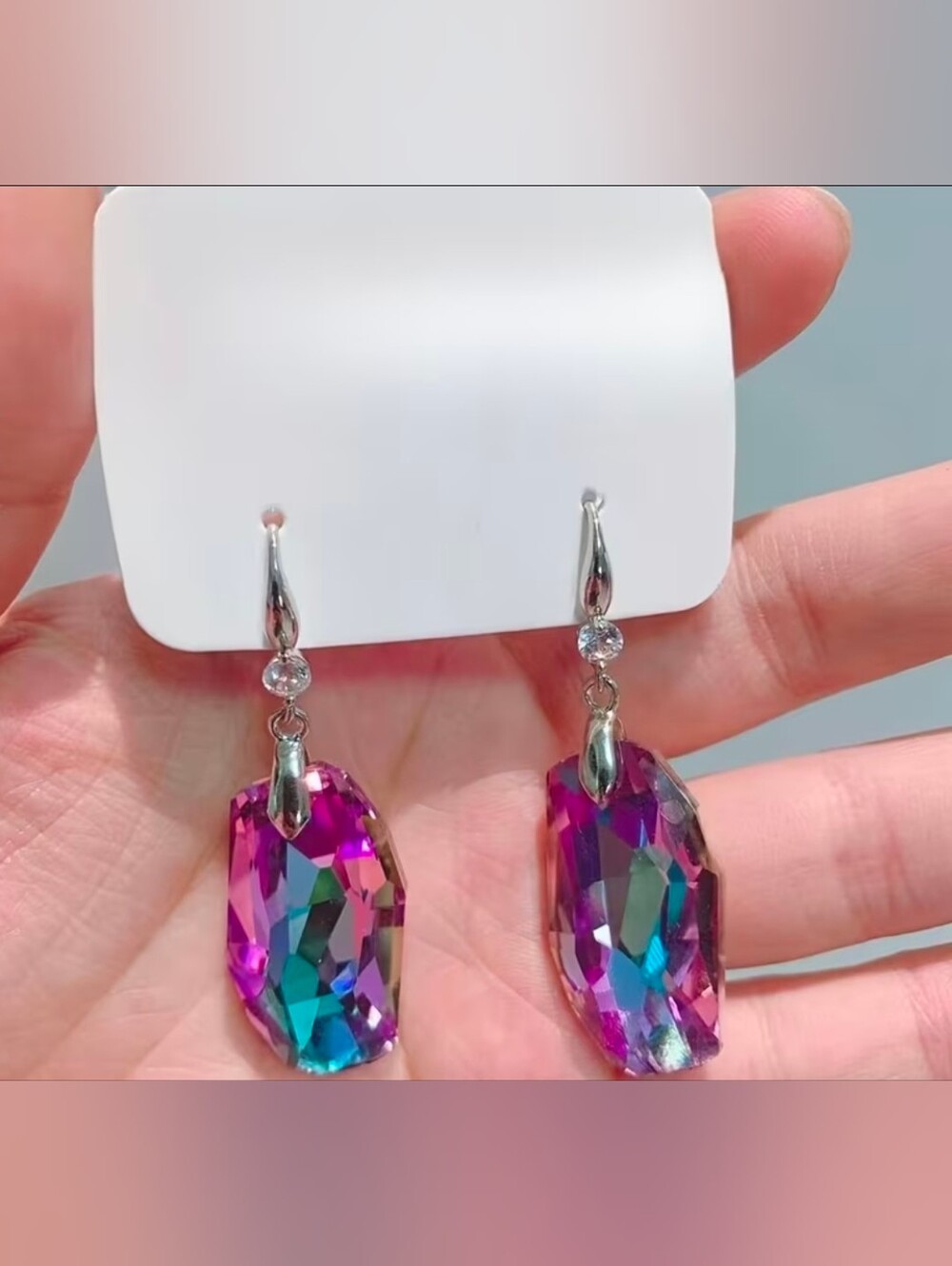 $8 Each Or Bundle 5/$20 Silver Drop Earrings with Pink & Blue Crystal Dangles